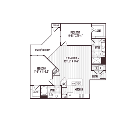 Floor plan for 2 beds, 2 baths, 1246 sqft